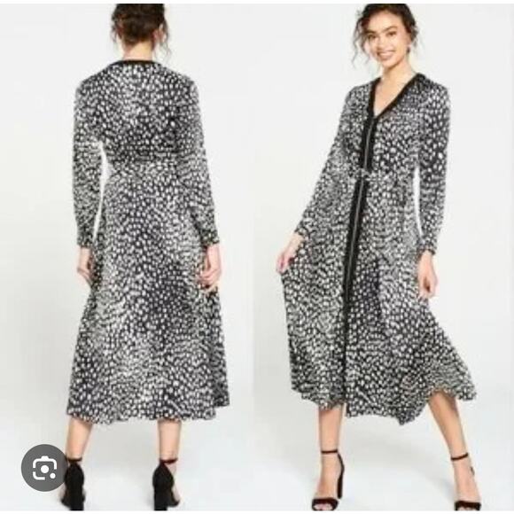 Karen Millen Black White Cheetah Animal Print Long Sleeve Midi Dress Size 4 NWT - Picture 1 of 13